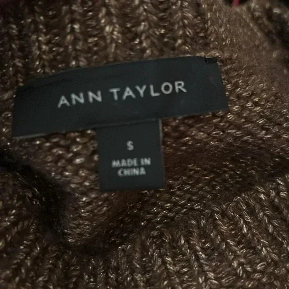 Ann Taylor Brown Gold Metallic Oversized Sweater Size Small - Picture 6 of 7